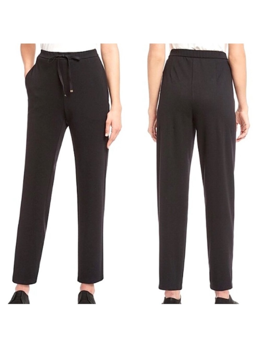 Eileen Fisher Tencel Ponte Knit Ankle Cropped Drawstring Pants Black Travel 3X